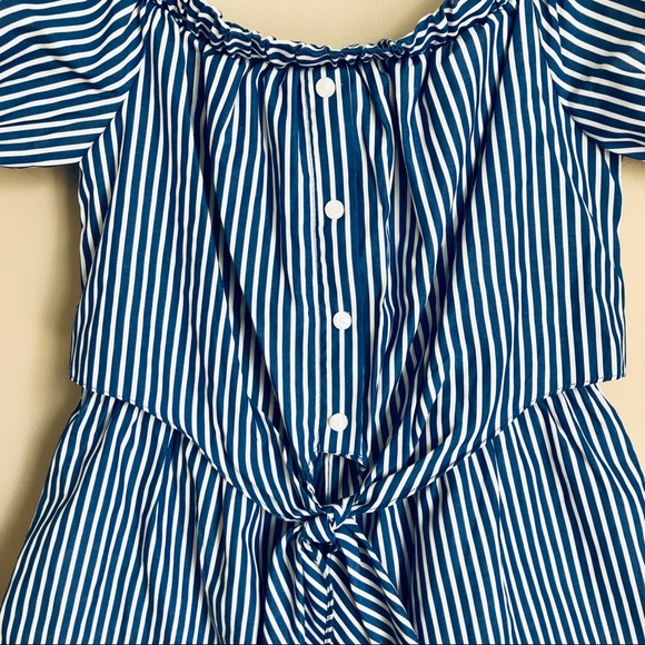 Blue Striped Button Front Romper - Picture 4 of 5